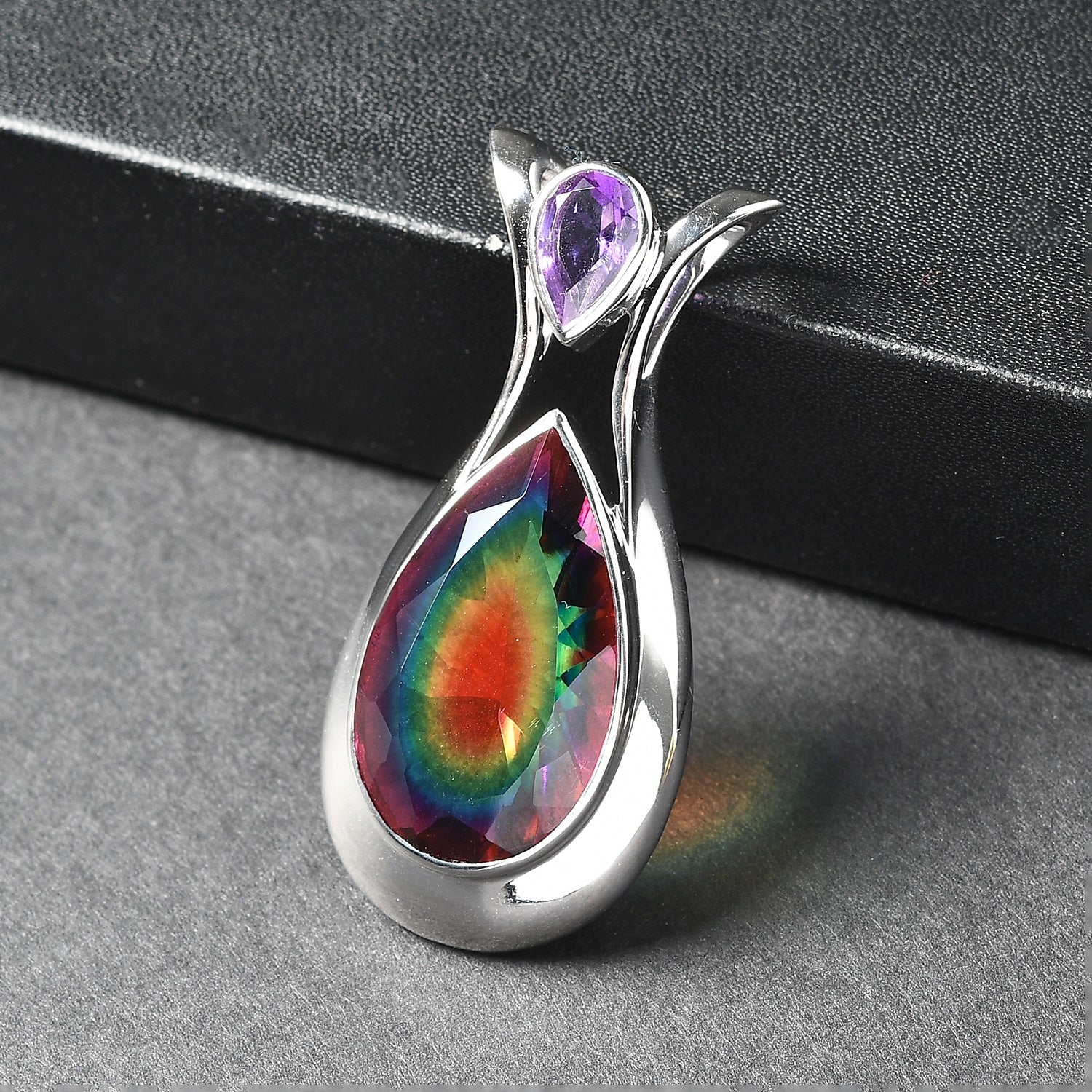 Sajen Silber-Himmlischer Quarz, Afrikanischer Amethyst Anhänger 925 Silber rhodiniert ca. 21.06 ct