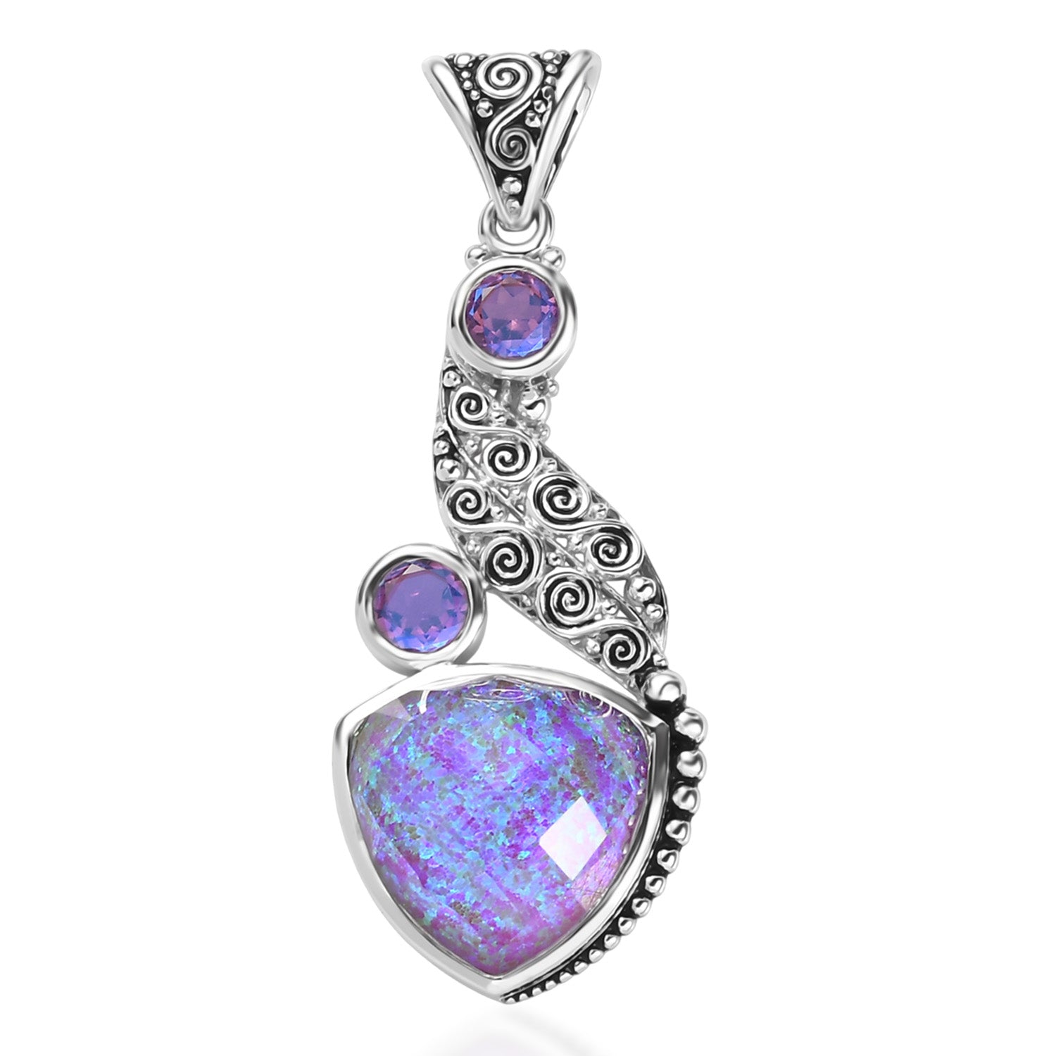Sajen Silber-Opal Dublett, Regenbogen Lavendel Anhänger 925 Silber rhodiniert ca. 12.60 ct