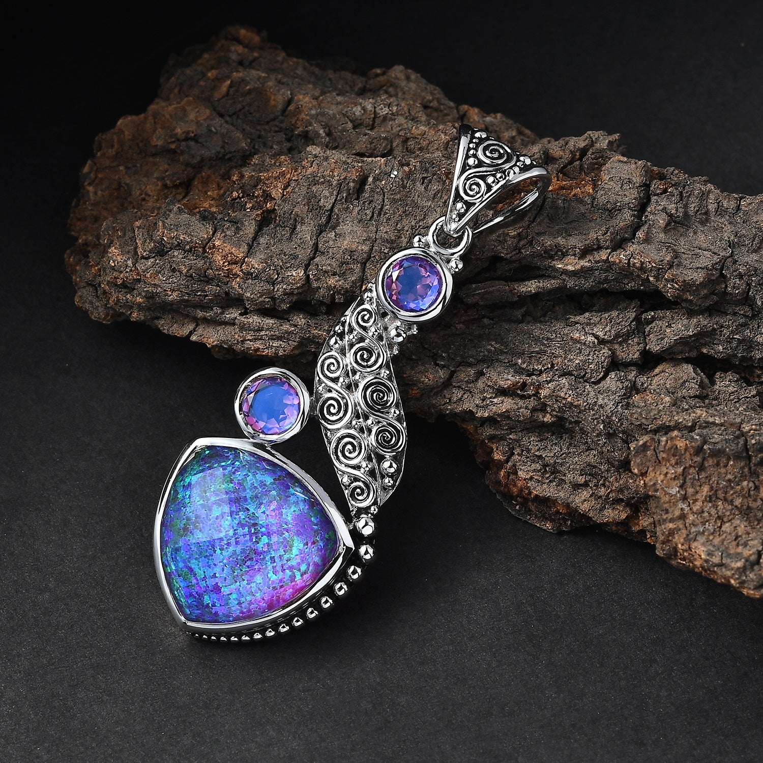 Sajen Silber-Opal Dublett, Regenbogen Lavendel Anhänger 925 Silber rhodiniert ca. 12.60 ct