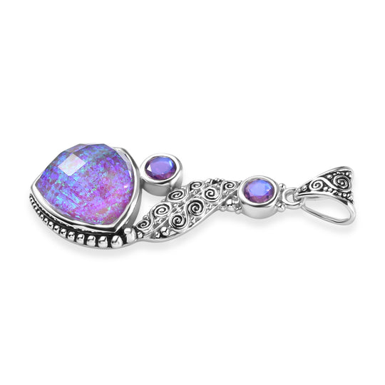 Sajen Silber - Opal Dublett, Regenbogen Lavendel Anhänger 925 Silber rhodiniert ca. 12.60 ct
