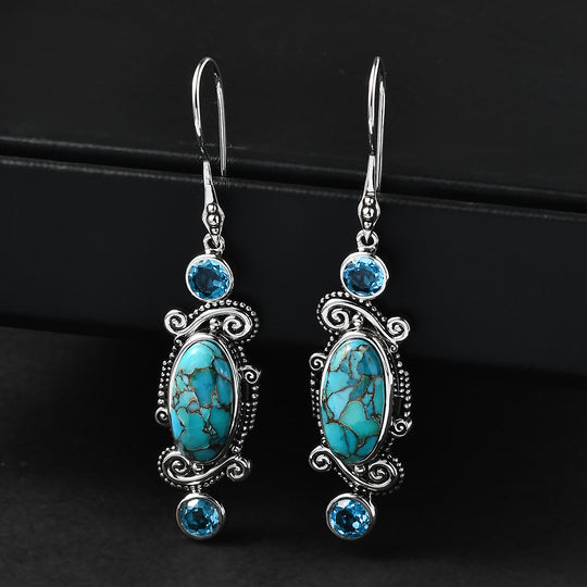 Sajen Silber-Beschaffenes Türkis, Himmlisch Schweizer Blauer mystisher Quartz Ohrringe 925 Silber rhodiniert ca. 10.42 ct