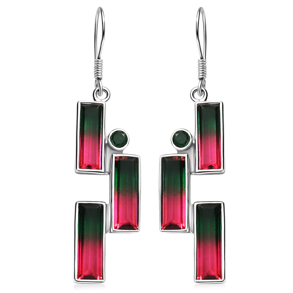 Sajen Silber - Wassermelonen Quarz Triplette, Quarz Triplette Ohrringe 925 Silber rhodiniert ca. 12.32 ct