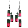Sajen Silber - Wassermelonen Quarz Triplette, Quarz Triplette Ohrringe 925 Silber rhodiniert ca. 12.32 ct
