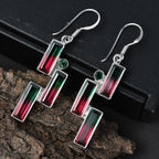 Sajen Silber - Wassermelonen Quarz Triplette, Quarz Triplette Ohrringe 925 Silber rhodiniert ca. 12.32 ct