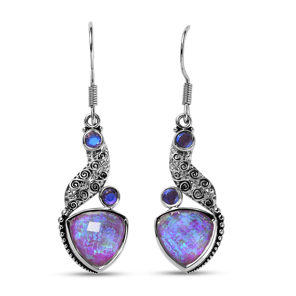 Sajen Silber-Opal Dublett, Regenbogen Lavendel Ohrringe 925 Silber rhodiniert ca. 9.73 ct