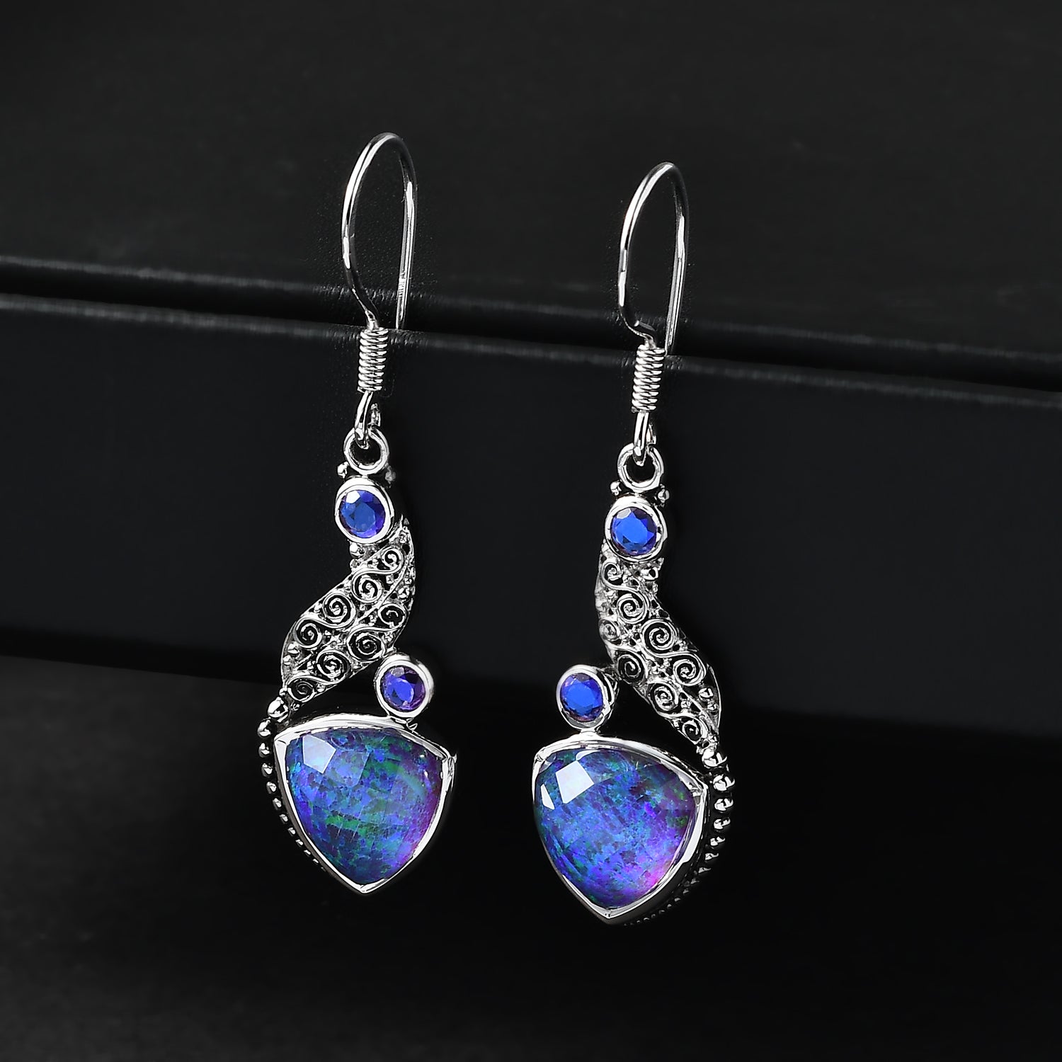 Sajen Silber - Opal Dublett, Regenbogen Lavendel Ohrringe 925 Silber rhodiniert ca. 9.73 ct