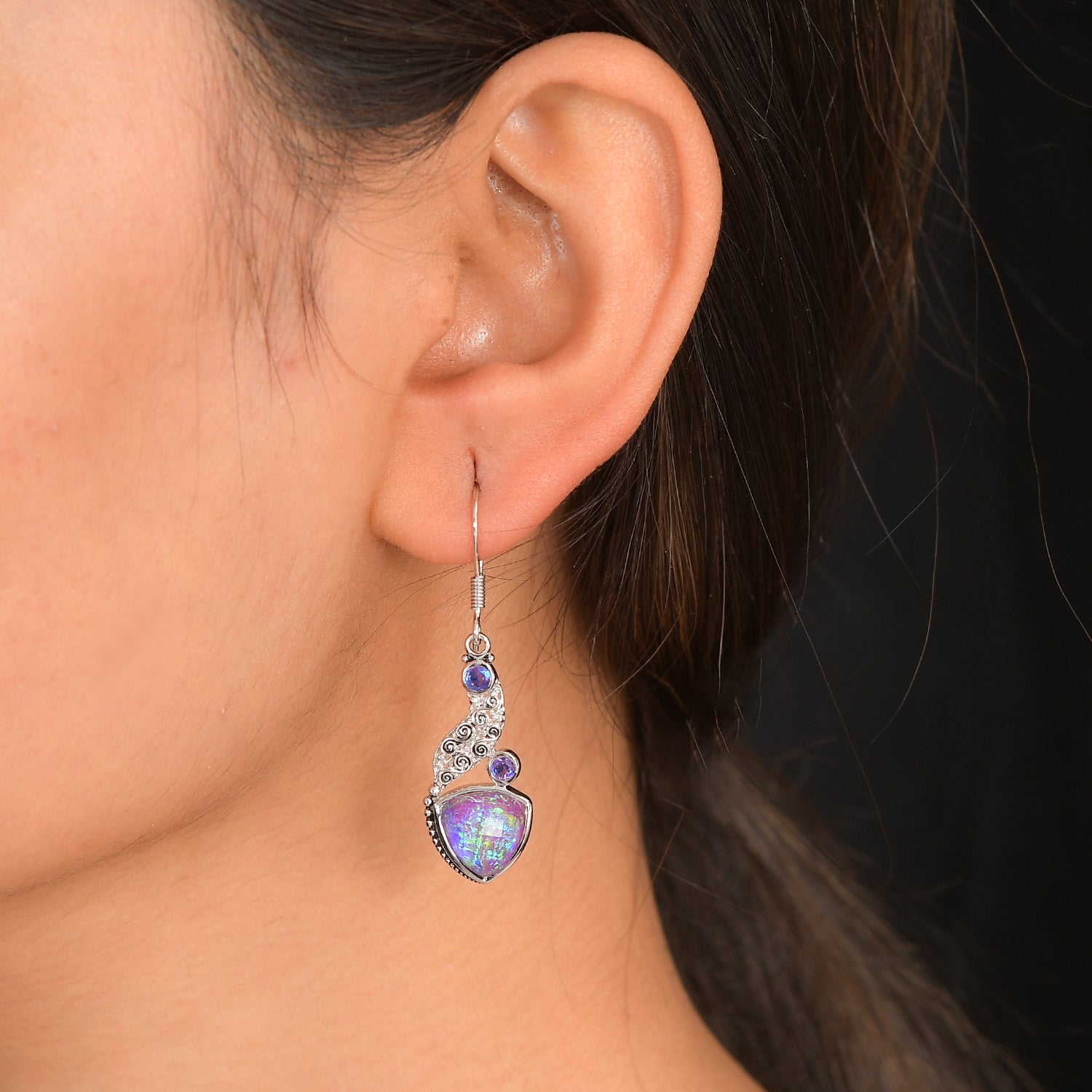 Sajen Silber-Opal Dublett, Regenbogen Lavendel Ohrringe 925 Silber rhodiniert ca. 9.73 ct
