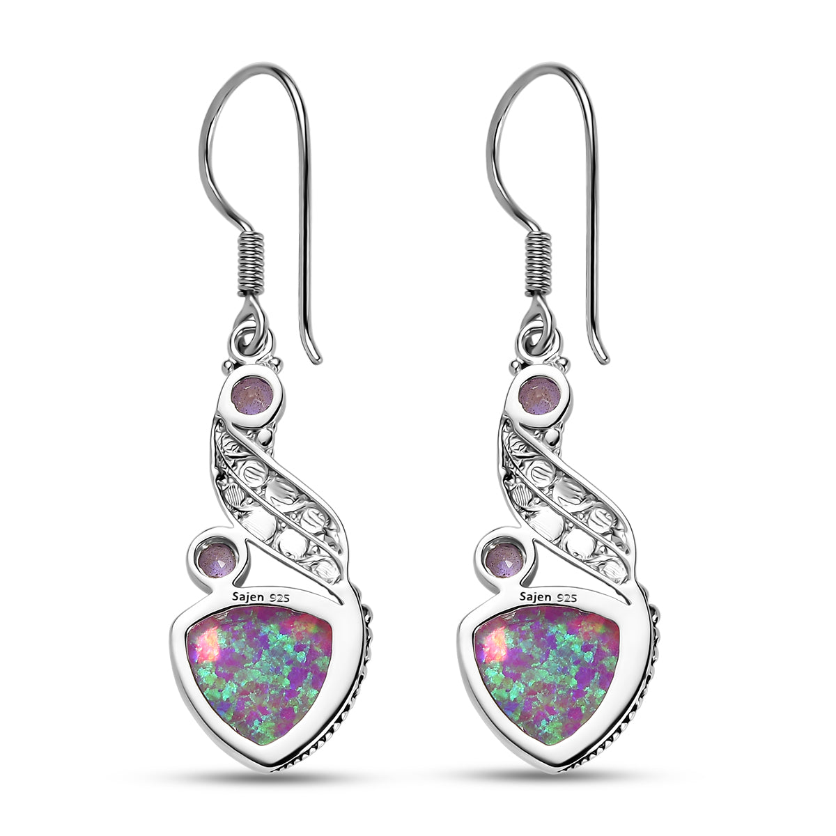 Sajen Silber-Opal Dublett, Regenbogen Lavendel Ohrringe 925 Silber rhodiniert ca. 9.73 ct