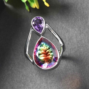 Sajen Silber-Himmlischer Quarz, Afrikanischer Amethyst Ring 925 Silber rhodiniert (Größe 21.00) ca. 9.68 ct