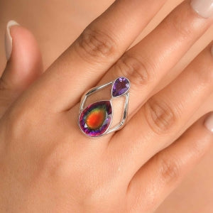 Sajen Silber-Himmlischer Quarz, Afrikanischer Amethyst Ring 925 Silber rhodiniert (Größe 21.00) ca. 9.68 ct
