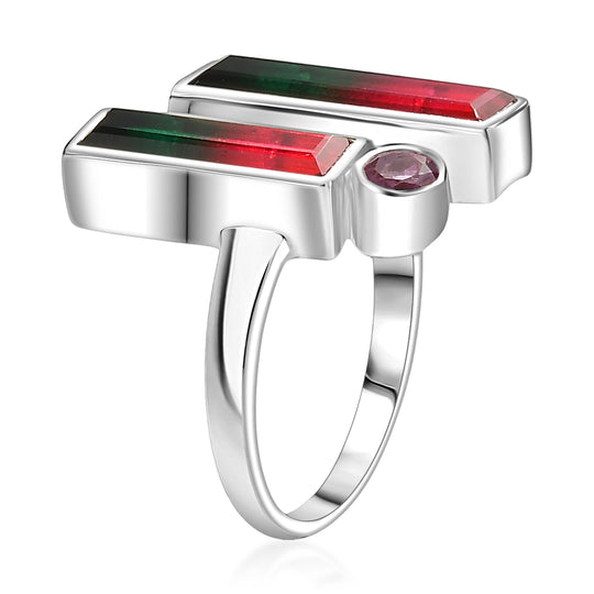 Sajen Silber-Wassermelonen Quarz Triplette Ring 925 Silber rhodiniert ca. 6.70 ct