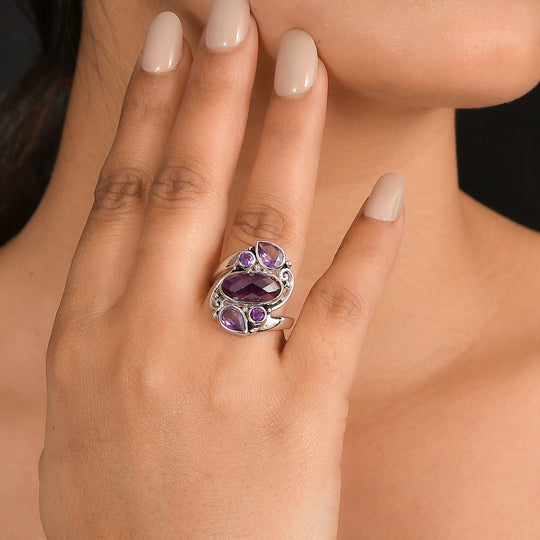 Sajen Silber - Afrikanischer Amethyst Ring 925 Silber rhodiniert (Größe 19.00) ca. 3.98 ct