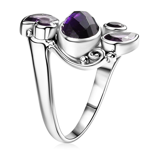 Sajen Silber - Afrikanischer Amethyst Ring 925 Silber rhodiniert (Größe 19.00) ca. 3.98 ct