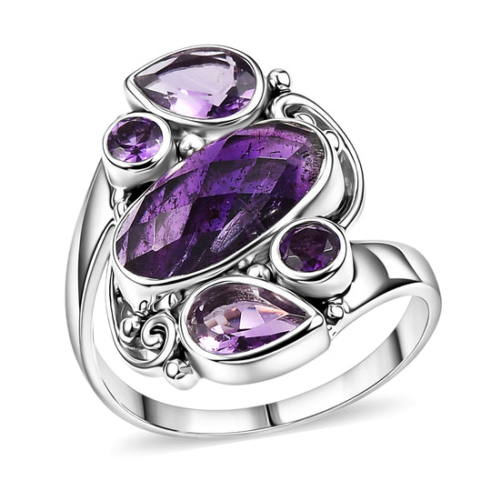Sajen Silber - Afrikanischer Amethyst Ring 925 Silber rhodiniert (Größe 19.00) ca. 3.98 ct