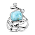 Sajen Silber - Larimar, Weißer Topas Ring 925 Silber rhodiniert (Größe 17.00) ca. 5.60 ct