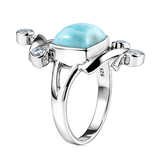 Sajen Silber - Larimar, Weißer Topas Ring 925 Silber rhodiniert (Größe 17.00) ca. 5.60 ct