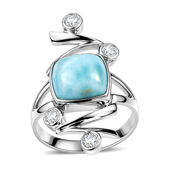 Sajen Silber - Larimar, Weißer Topas Ring 925 Silber rhodiniert (Größe 17.00) ca. 5.60 ct
