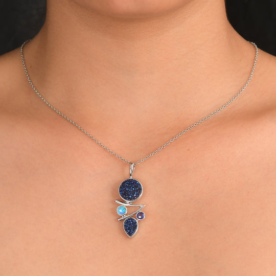 Sajen Silber - Drusy Achat Anhänger 925 Silber rhodiniert ca. 6.92 ct