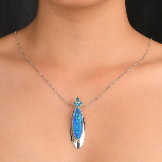 Sajen Silber - Opal Dublett, Paraiba Quarz Triplette Anhänger 925 Silber rhodiniert ca. 19.30 ct