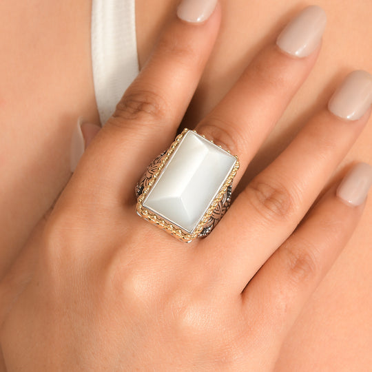 Sajen Silber-Grauer Mondstein Ring 925 Silber rhodiniert (Größe 19.00) ca. 26.80 ct
