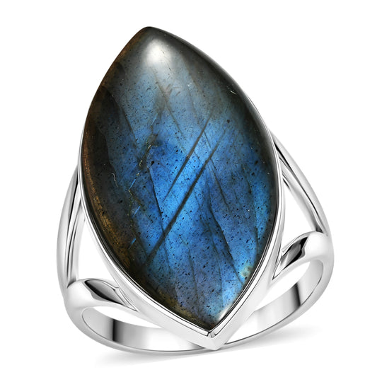 Sajen Silber-Labradorit Ring 925 Silber rhodiniert (Größe 21.00) ca. 19.82 ct
