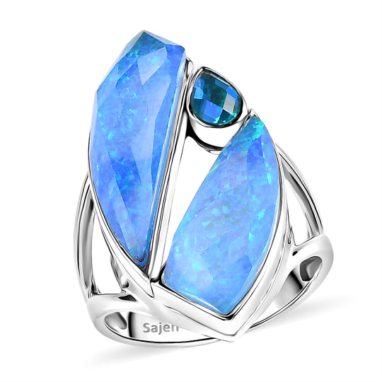 Sajen Silber-Opal Dublett Ring 925 Silber rhodiniert (Größe 17.00) ca. 10.12 ct