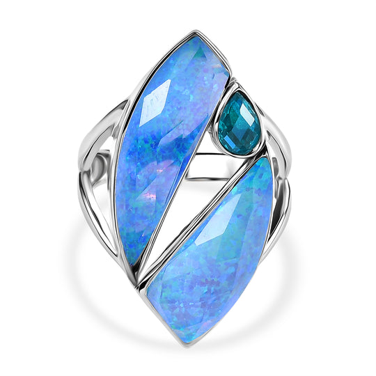 Sajen Silber-Opal Dublett Ring 925 Silber rhodiniert (Größe 17.00) ca. 10.12 ct