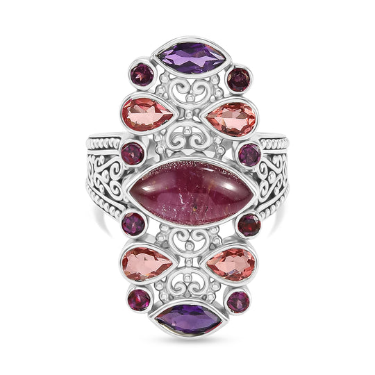 Sajen Silber-Quarz Dublett Himmlischer Rubin, Regenbogen mystischen Quarz Ring 925 Silber rhodiniert (Größe 19.00) ca. 4.70 ct