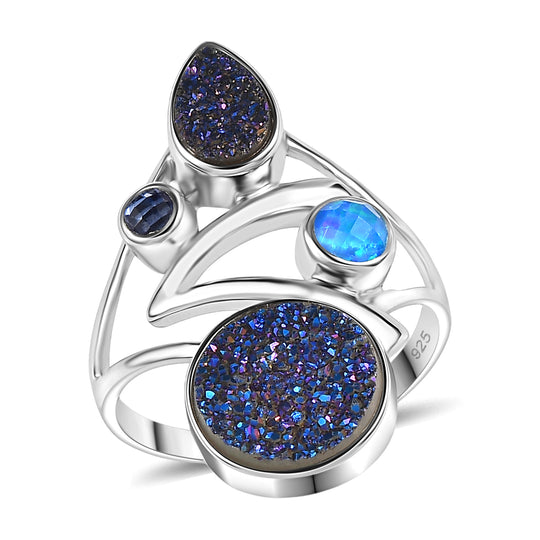 Sajen Silber-Drusy Achat Ring 925 Silber rhodiniert (Größe 19.00) ca. 3.01 ct