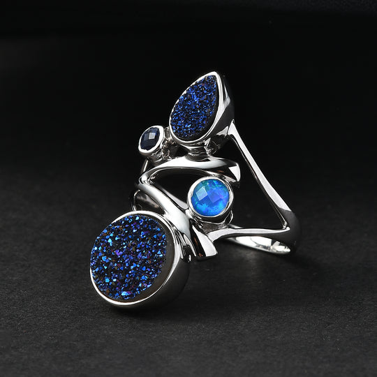 Sajen Silber-Drusy Achat Ring 925 Silber rhodiniert (Größe 19.00) ca. 3.01 ct