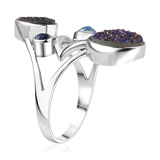 Sajen Silber-Drusy Achat Ring 925 Silber rhodiniert (Größe 19.00) ca. 3.01 ct