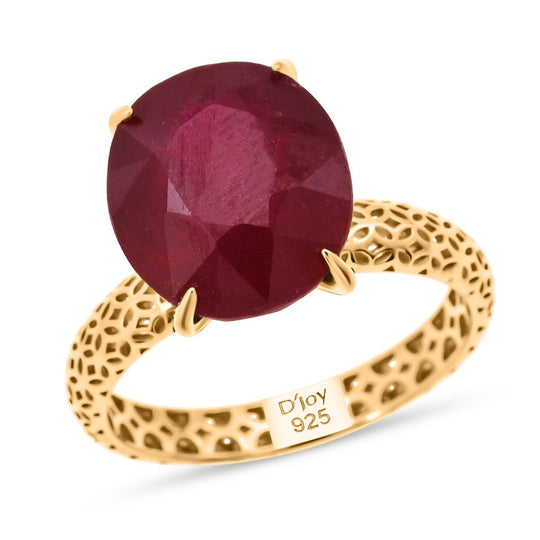 D'Joy AAA Afrikanischer Rubin (Fissure gefüllt) Ring 925 Silber 750 Gelbgold Vermeil (Größe 20.00) ca. 8,80 ct
