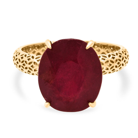 D'Joy AAA Afrikanischer Rubin (Fissure gefüllt) Ring 925 Silber 750 Gelbgold Vermeil (Größe 20.00) ca. 8,80 ct