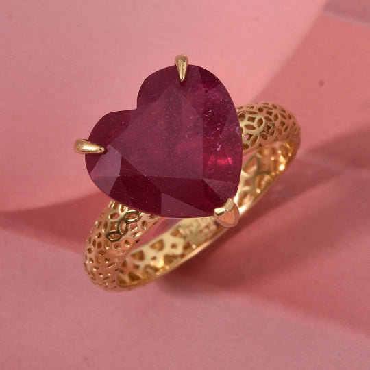 D'Joy AAA Afrikanischer Rubin (Fissure gefüllt) Ring 925 Silber 750 Gelbgold Vermeil (Größe 21.00) ca. 8,50 ct