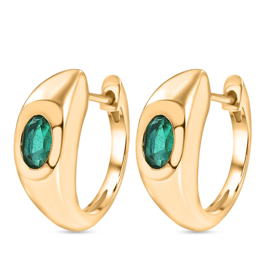 D'Joy Smaragd-Quarz Triplette Ohrringe 925 Silber 750 Gelb Vergoldet ca. 1,13 ct.