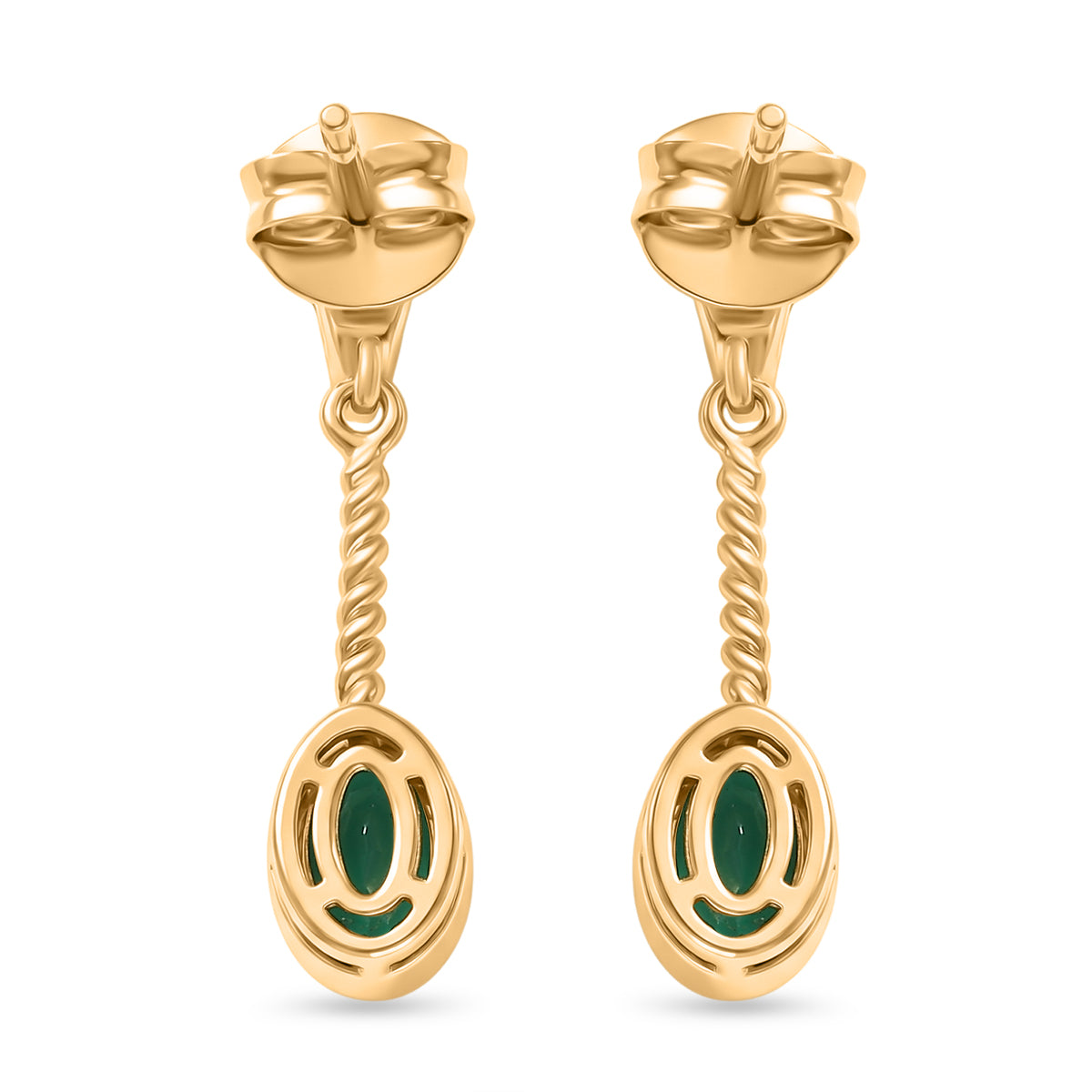 D'Joy Smaragd-Quarz Triplette Ohrringe 925 Silber 750 Gelb Vergoldet ca. 1,13 ct.