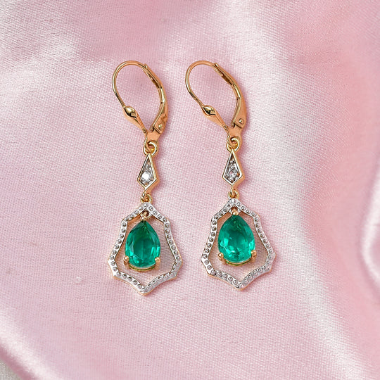 D'Joy Smaragd Triplett Quarz und Zirkon Ohrringe, 925 Silber 750 vergoldet - 2,70 ct.