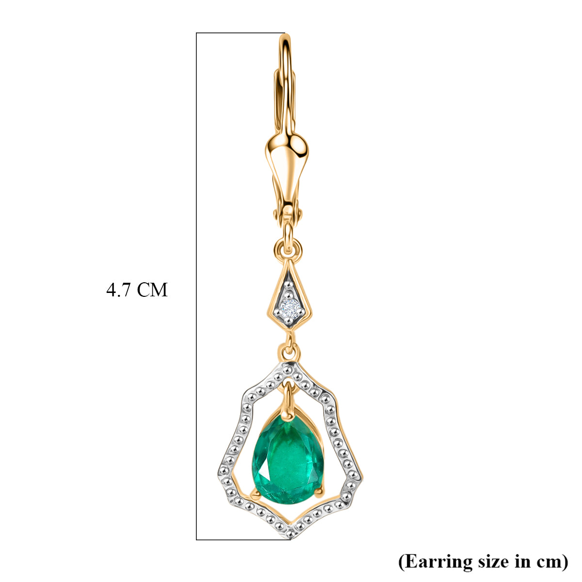 D'Joy Smaragd-Quarz Triplette, Weißer Zirkon Ohrringe 925 Silber 750 Gelb Vergoldet ca. 2,70 ct.