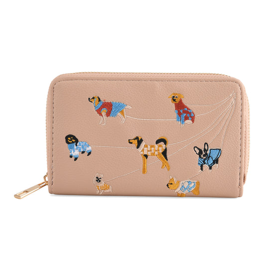 Bestickte Blumen Design Geldbörse mit RFID Schutz, PU Leder, 16 x 3 x 10 cm, Hellgrün