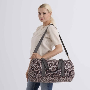 Weekender-Reisetasche mit Leo-Muster, Polyester, Tragegriffe und Reißverschlussfach, Dunkelbraun
