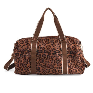 Weekender-Reisetasche mit Leo-Muster, Polyester, Tragegriffe und Reißverschlussfach, Dunkelbraun