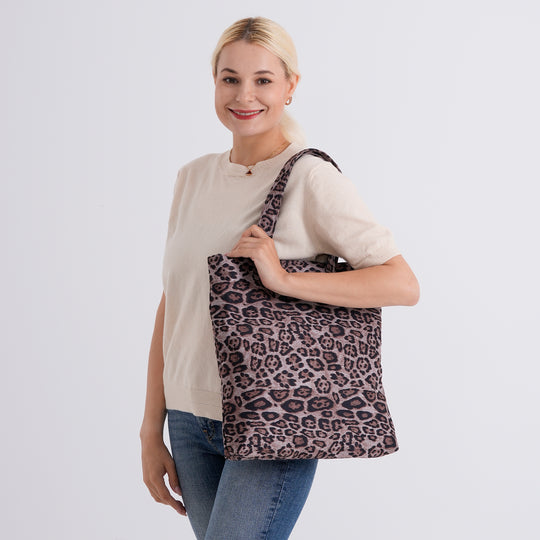 Leopardenmuster Shopper mit Reißverschluss, Polyester, 40 x 5,5 x 39 cm, Grau