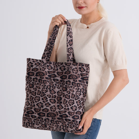 Leopardenmuster Shopper mit Reißverschluss, Polyester, 40 x 5,5 x 39 cm, Grau