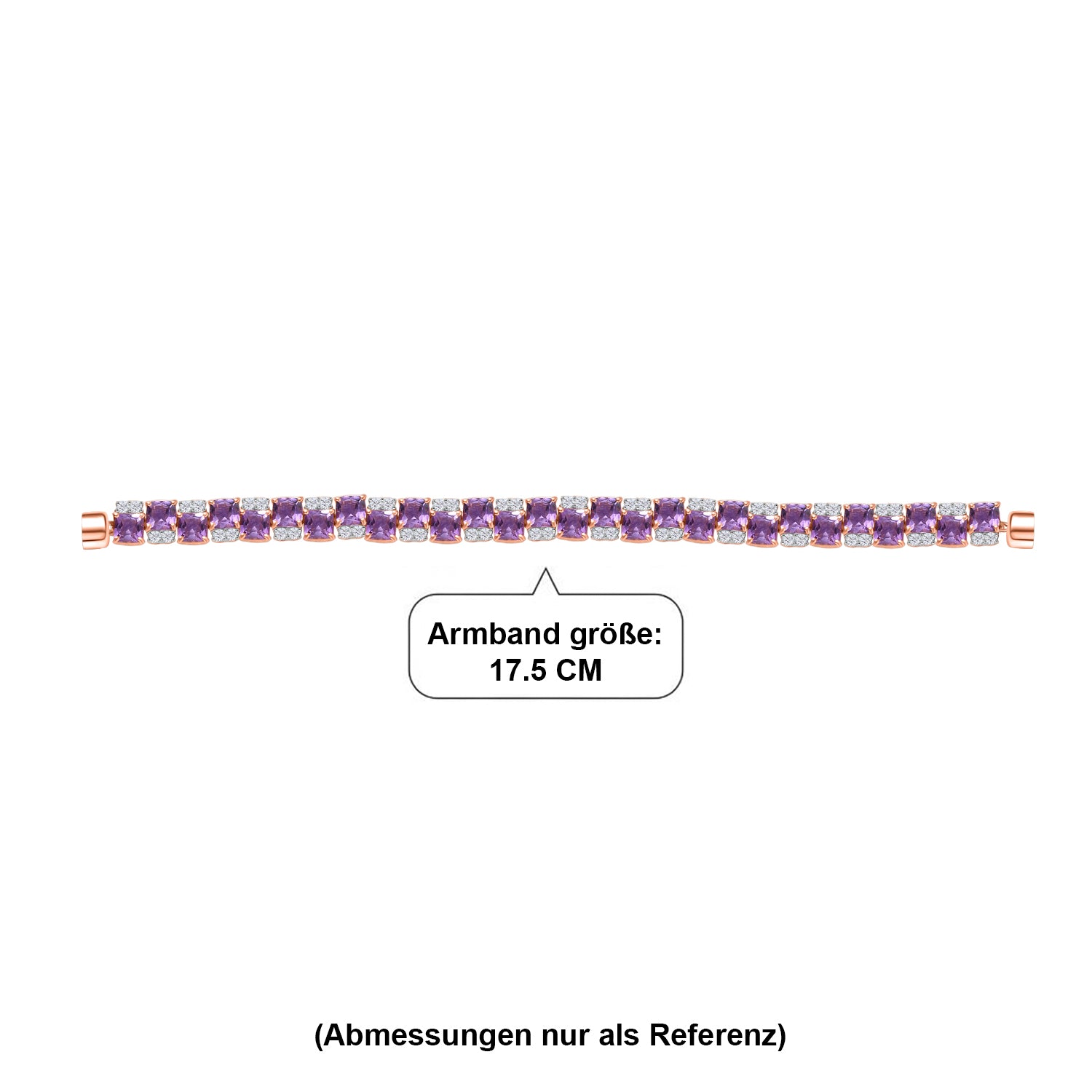 D'Joy AAA Rose De France Amethyst, Weißer Zirkon Armband ca. 19 cm 925 Silber 750 Roségold Vermeil ca. 38,92 ct.