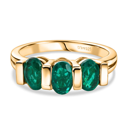 D'Joy - Dreifacher Glanz Smaragd-Quarz Triplette Ring 925 Silber 750 Gelb Vergoldet (Größe 20.00) ca. 1.69 ct