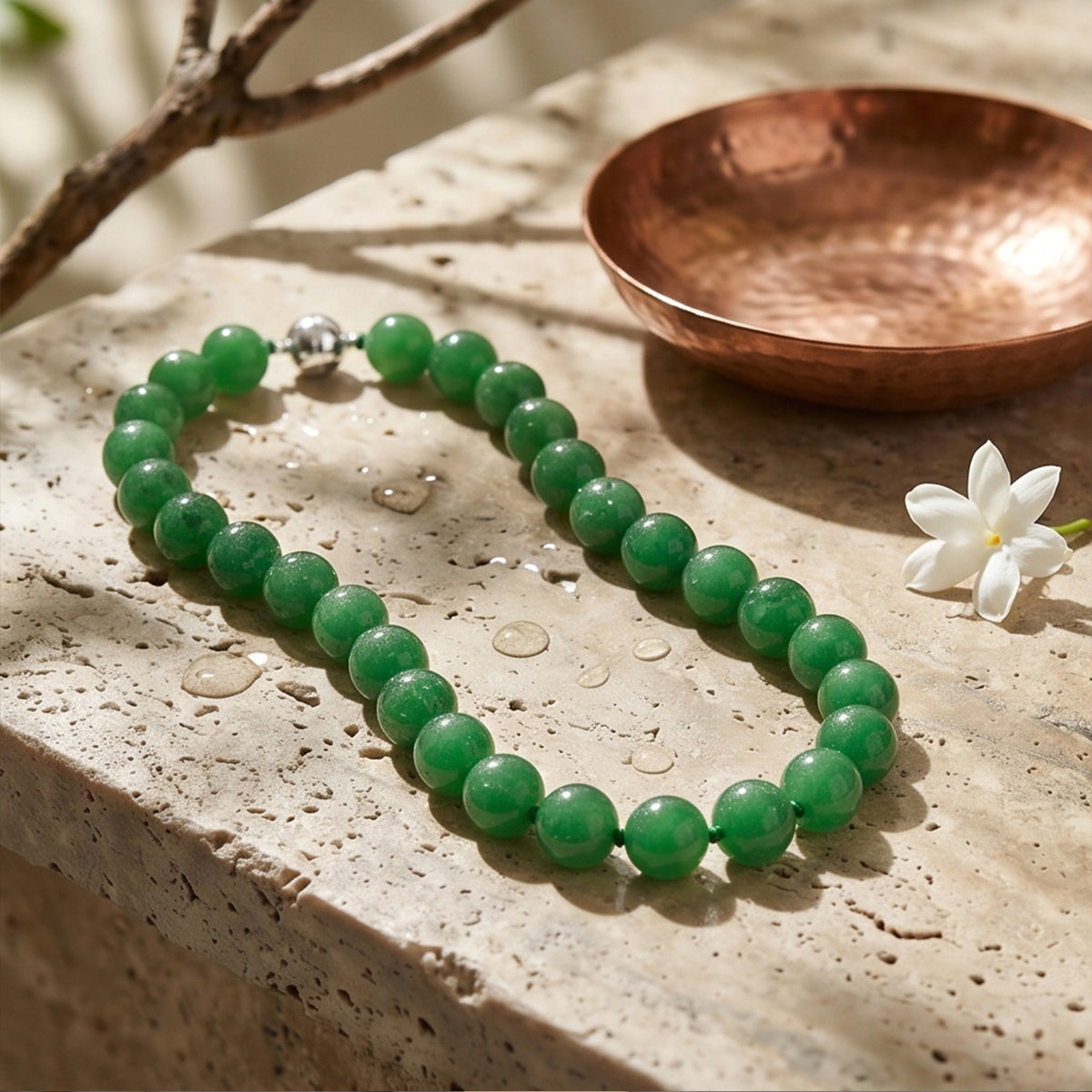 D'Joy Grüne Jade Halskette ca. 50 cm 925 Silber Rhodiniert (gefärbte) ca. 300.00 ct