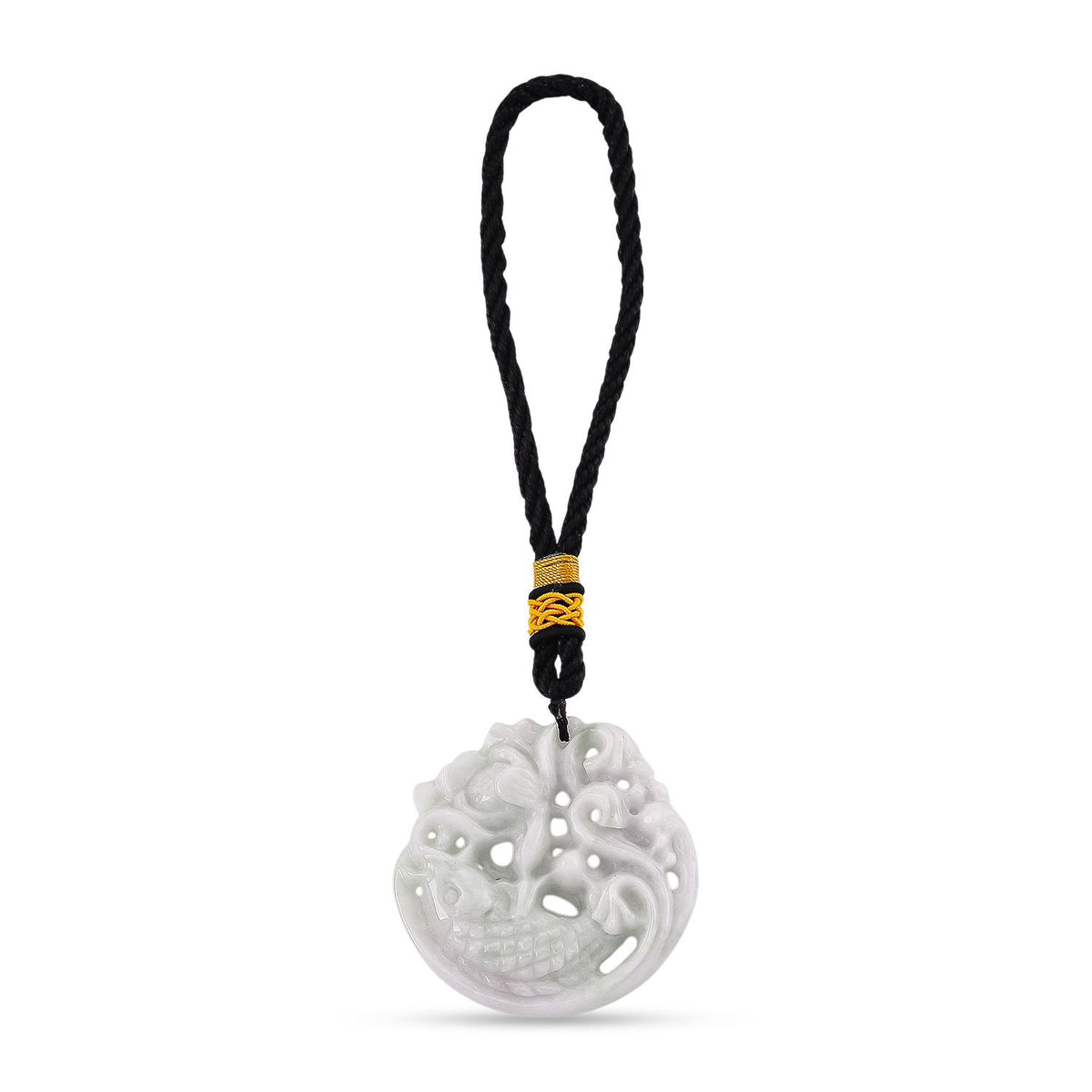 Natürlicher burmesischer Jadeit Typ A Hängedekoration mit Fisch- und Lotusrelief, 5mm - 241,50 ct.