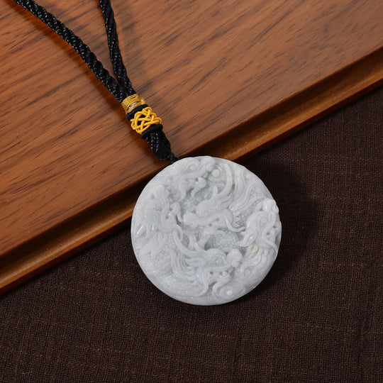 One piece  approx 45mm carving Double dragon  Burmese Type A Natural Jadeit hanging décor