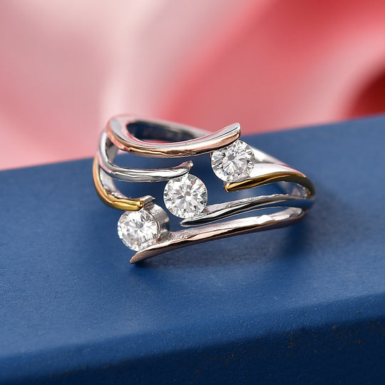 EVER TRUE Moissanit Ring Nickelfreies Messing, Dreifarbig, (Größe 17.00) ca. 0,71 ct
