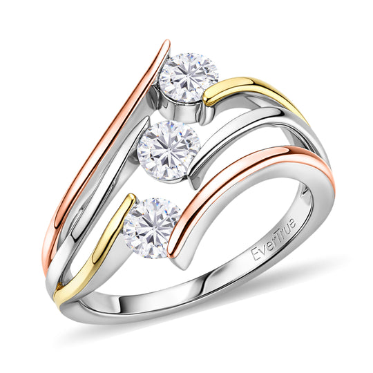 EVER TRUE Moissanit Ring Nickelfreies Messing, Dreifarbig, (Größe 17.00) ca. 0,71 ct